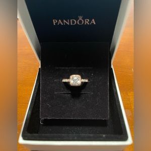 Beautiful Pandora Square Sparkle Halo Ring- Rose Gold Plated Size 7.5